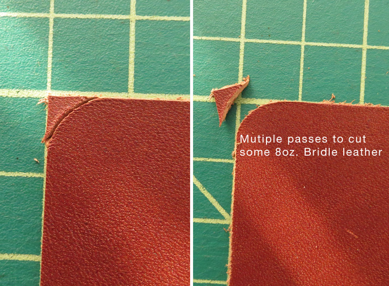 Multiple passes cutting leather curves